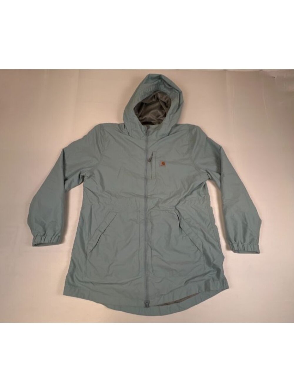 Carhartt Women L OC4221-W Relaxed Fit Hooded Light Blue Rain Jacket Windbreaker